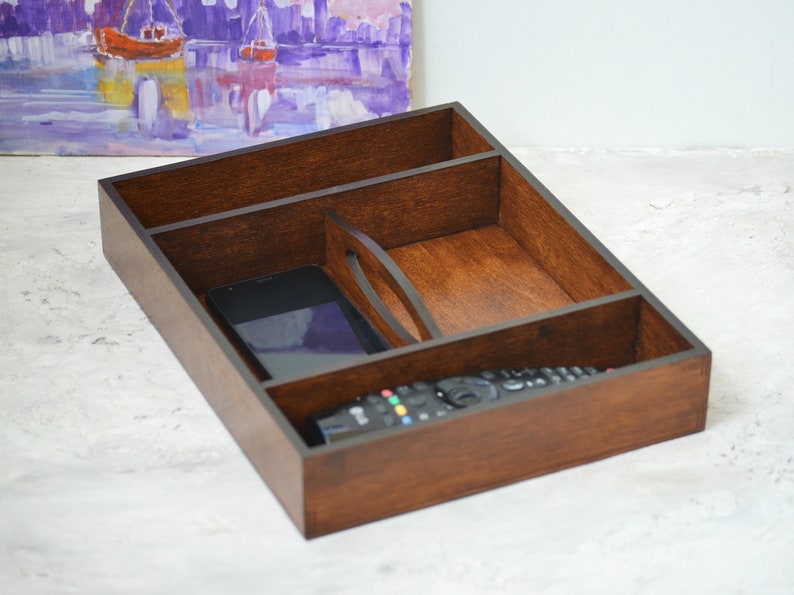 Catchall desk organizer wooden valet tray remote control Etsy