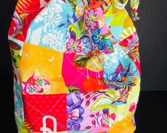 Patchwork quilted - project bag - drawstring bag - cosmetic bag - bridesmaid gift