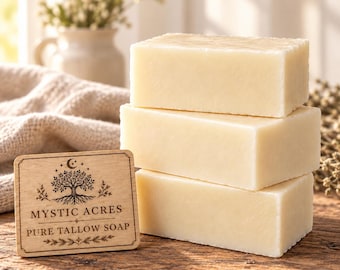 Jabón de sebo - Jabón puro de sebo de res alimentada con pasto - Sin perfume, cuidado de la piel mediante proceso en frío (5 oz)