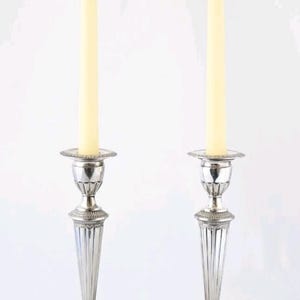 Antique falstaff england adams style pair silver plate candlesticks 1940s deco