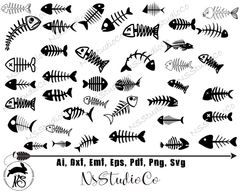 Download Fish skeleton SVG Fish bone SVG Cut files Dead fish svg | Etsy