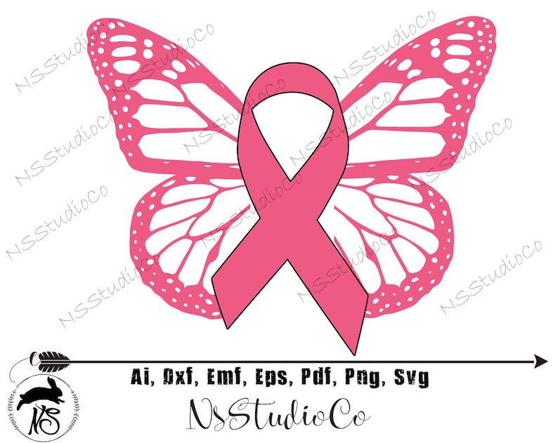 Download Breast Cancer Ribbon Butterfly SVG Cut File SVG dxf png | Etsy