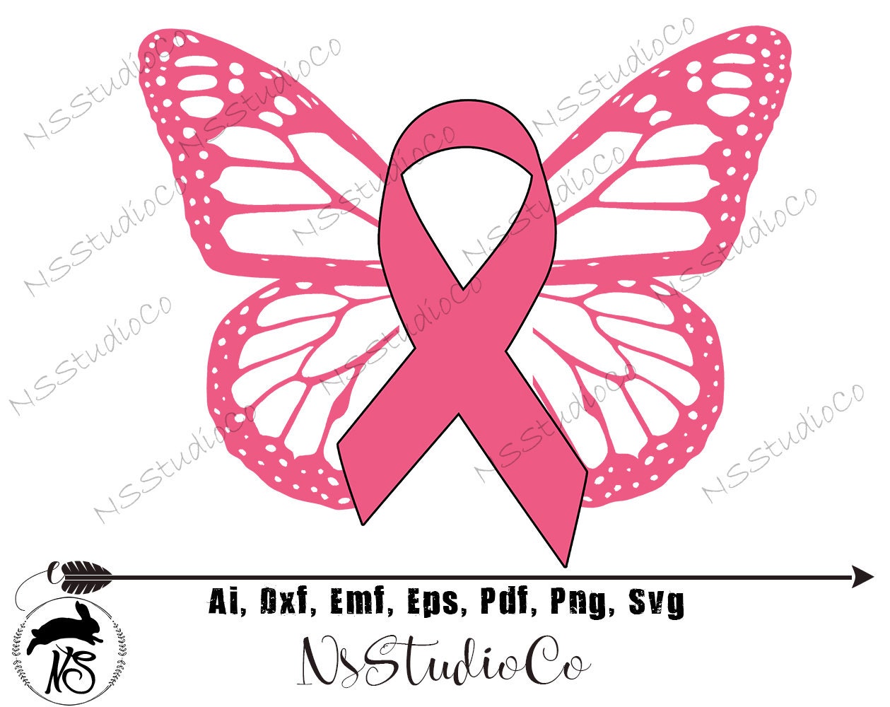 Download Breast Cancer Ribbon Butterfly SVG Cut File SVG dxf png | Etsy