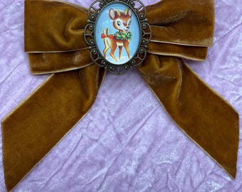 Velvet Reindeer Hair Bow, Retro Christmas Hair Clip
