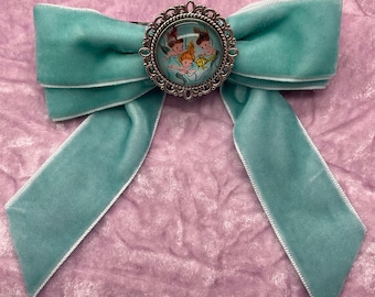Blue Velvet Hair Bow with 50s Mermaid Cabochon
