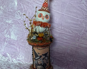 Vintage Retro Style Halloween gespenstische Zauberer Hexe Eule Baumwollrolle Fairy Garden