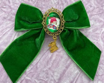 Velvet Christmas Hair Bow: Sleeping Kitten, Stocking Charm