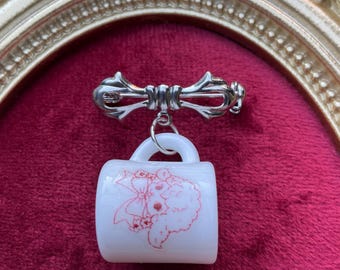 Vintage Style Lamm Schalen Brosche, Kitsch Dangle Bow, handgemacht