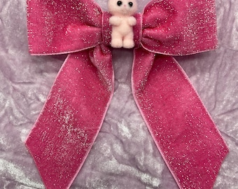 Pink Glitter Velvet Cat Hair Bow, Kitsch Kitten Barrette