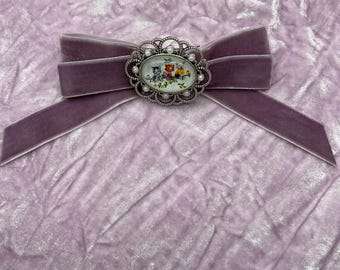 Velvet Cat Hair Clip Bow - Lilac Purple Kitsch Barette