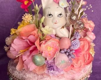 Vintage Easter egg and rabbit assemblage OOAK
