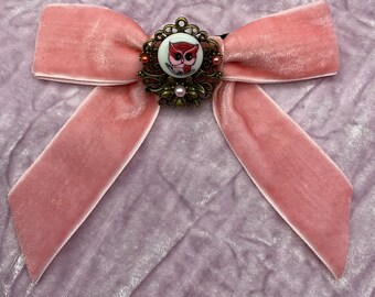 Vintage Style Velvet Owl Hair Clip, Dusky Pink Bow