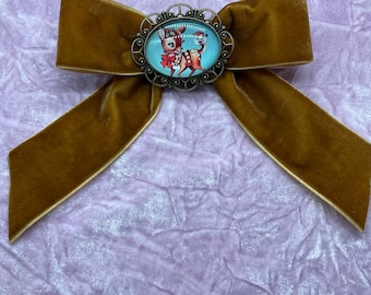 Velvet Christmas Reindeer Hair Bow, Retro Holiday Barrette