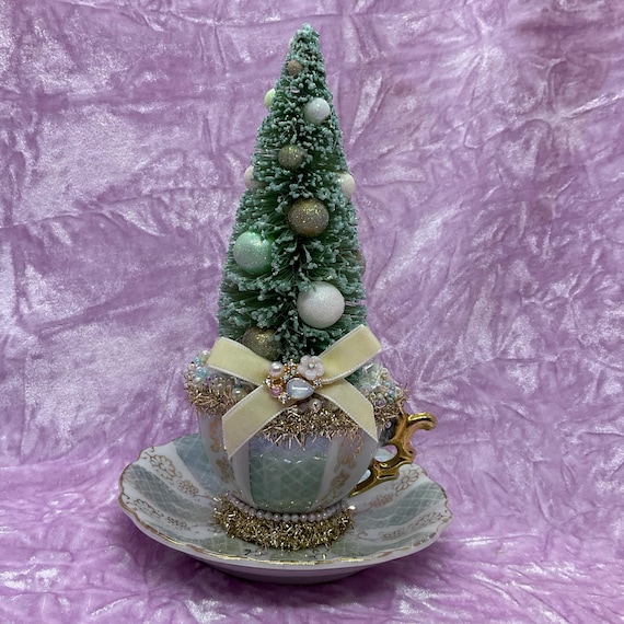 Retro Christmas Vintage Fancy Mint Green Ceramic Tea Cup Mug