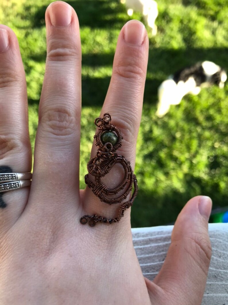 Unakite Snake Wire Wrapped Adjustable Ring