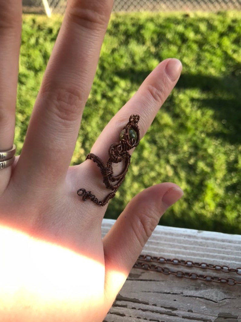 Unakite Snake Wire Wrapped Adjustable Ring