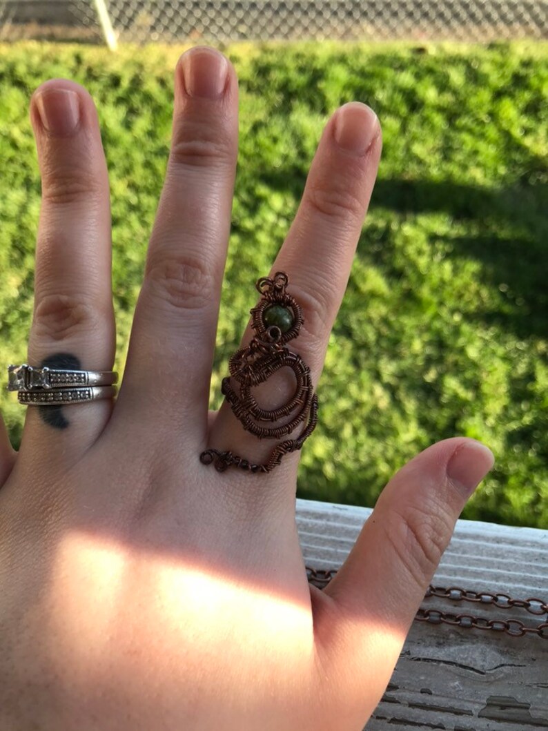 Unakite Snake Wire Wrapped Adjustable Ring