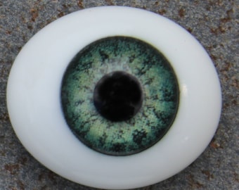 Doll Eyes - Solid Glass Flatback Oval Paperweight  -  Green Grey - one pair