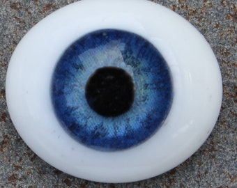 Doll Eyes - Solid Glass Flatback Oval Paperweight  - Cobalt Blue - one pair
