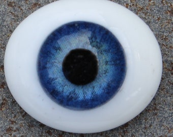 Yeux de poupée - presse-papier ovale à dos plat en verre massif - bleu cobalt - une paire