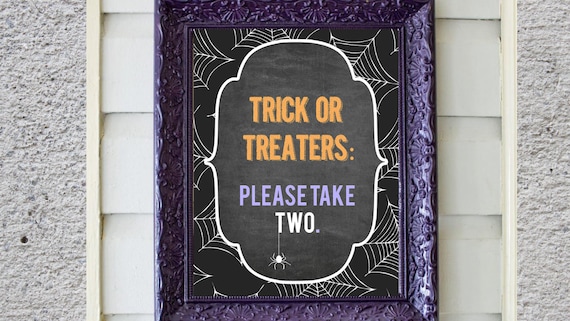 Halloween PRINTABLE, Spider Web Art Candy Sign "Please Take Two" Print, Halloween Signs, Party Wall Art