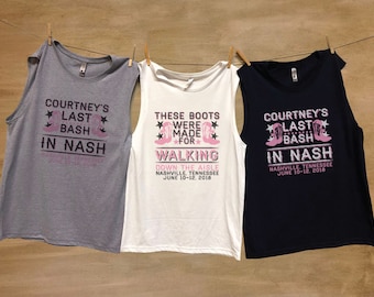 Last Bash in Nash™ Ces bottes ont été conçues pour les enterrements de vie de jeune fille à pied, personnalisées avec le nom et la date