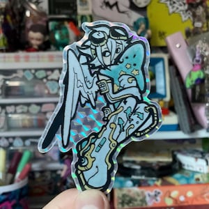 Ami ange requin, sticker vinyle holographique miroir