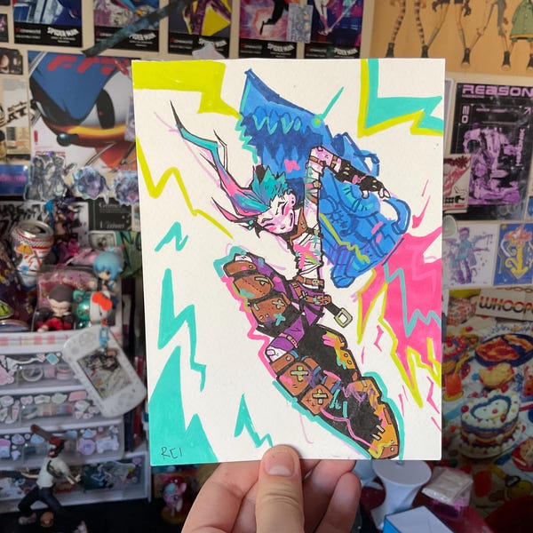 Pink punk A5 signed painting by random creative Illustrations