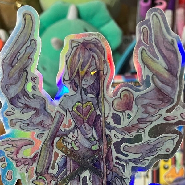 Hada del amor renacida, pegatina de vinilo holográfica brillante.