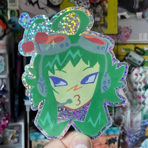 Auriculares cibernéticos, pegatina de vinilo con purpurina