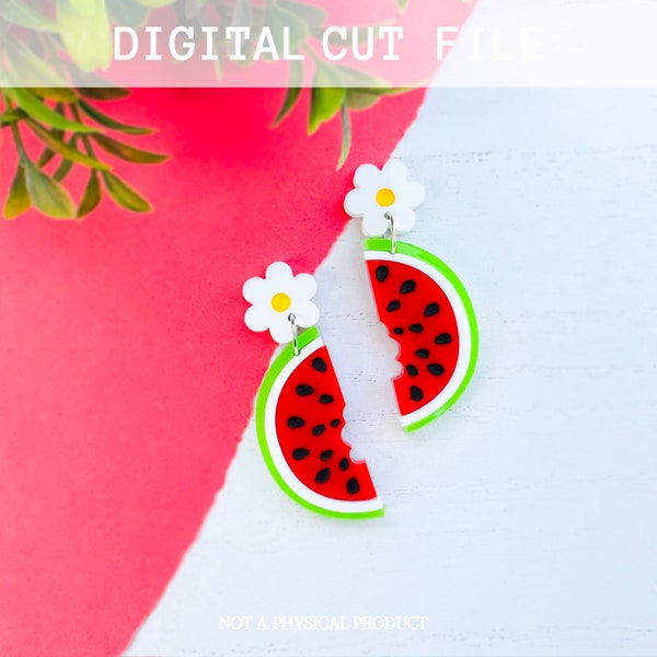 Layered, Paint Filled Watermelon Slice Stud Earrings Digital File | Laser SVG File | Laser Digital File | Glowforge SVG File