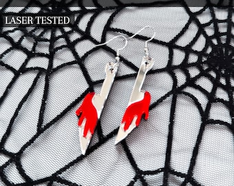 Orecchini spettrali di Halloween / Orecchini tagliati al laser / SVG di Halloween / Orecchini con sangue di coltello / Orecchini in acrilico carini / SVG acrilico / SVG laser /