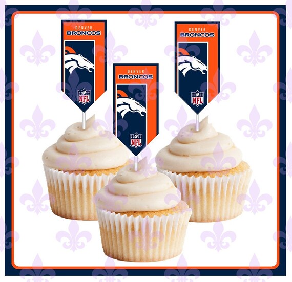 Denver Broncos Football Cupcake Toppers 12 Banner Style Etsy