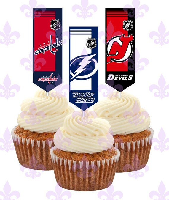 Hockey Cupcake Toppers 12 Long Banner Style Cupcake Toppers Etsy
