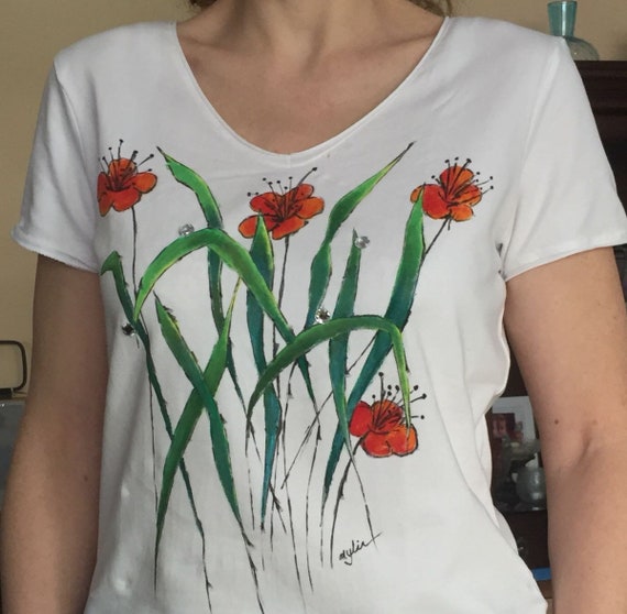 Hand Painted T Shirt Special Design Summer Tops T Shirts Etsy