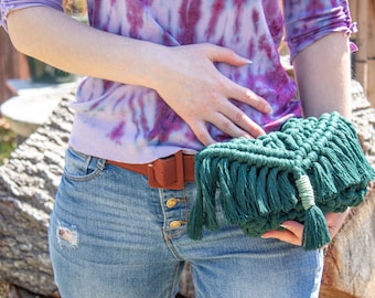 Macramé clutch purse hip fanny pack with optional straps and belt loops