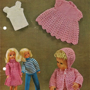 May include: A crochet pattern for a doll dress and a doll sweater. The pattern is for a 4-ply yarn and is called "Wendy". The pattern number is 893 and the price is 7 pence.