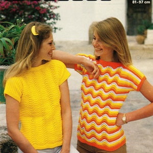 Knitted T-shaped sweater in double knitting - Patons 1506 - PDF Pattern for immediate download.