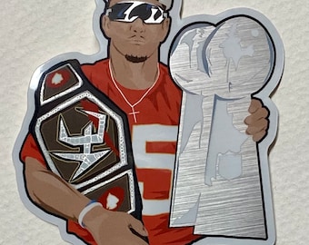 PATRICK MAHOMES “Trophy Time” Kansas City Chiefs sticker Weatherproof Vinyl Brushed Aluminum Decal Super Bowl MVP