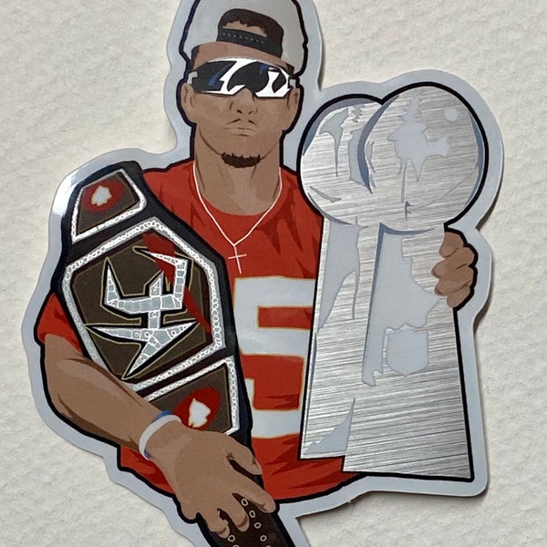 PATRICK MAHOMES “Trophy Time” Kansas City Chiefs sticker Weatherproof Vinyl Brushed Aluminum Decal Super Bowl MVP