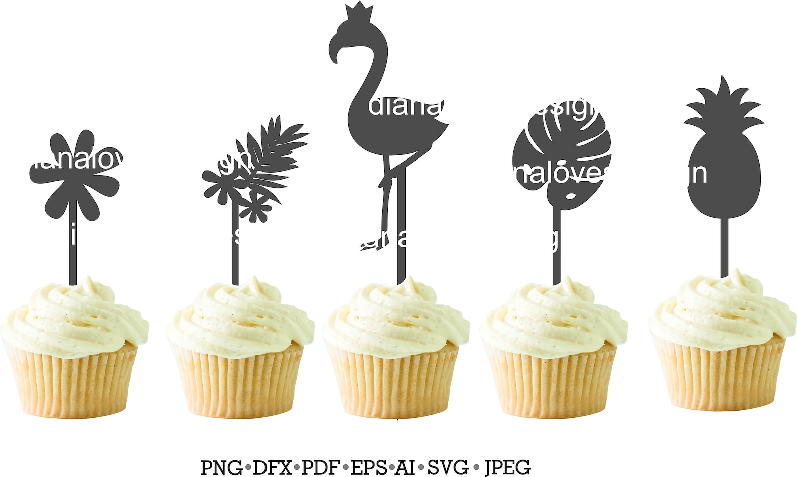 Cupcake Topper Svg Cake Toppers Svg Set of Tropical Etsy