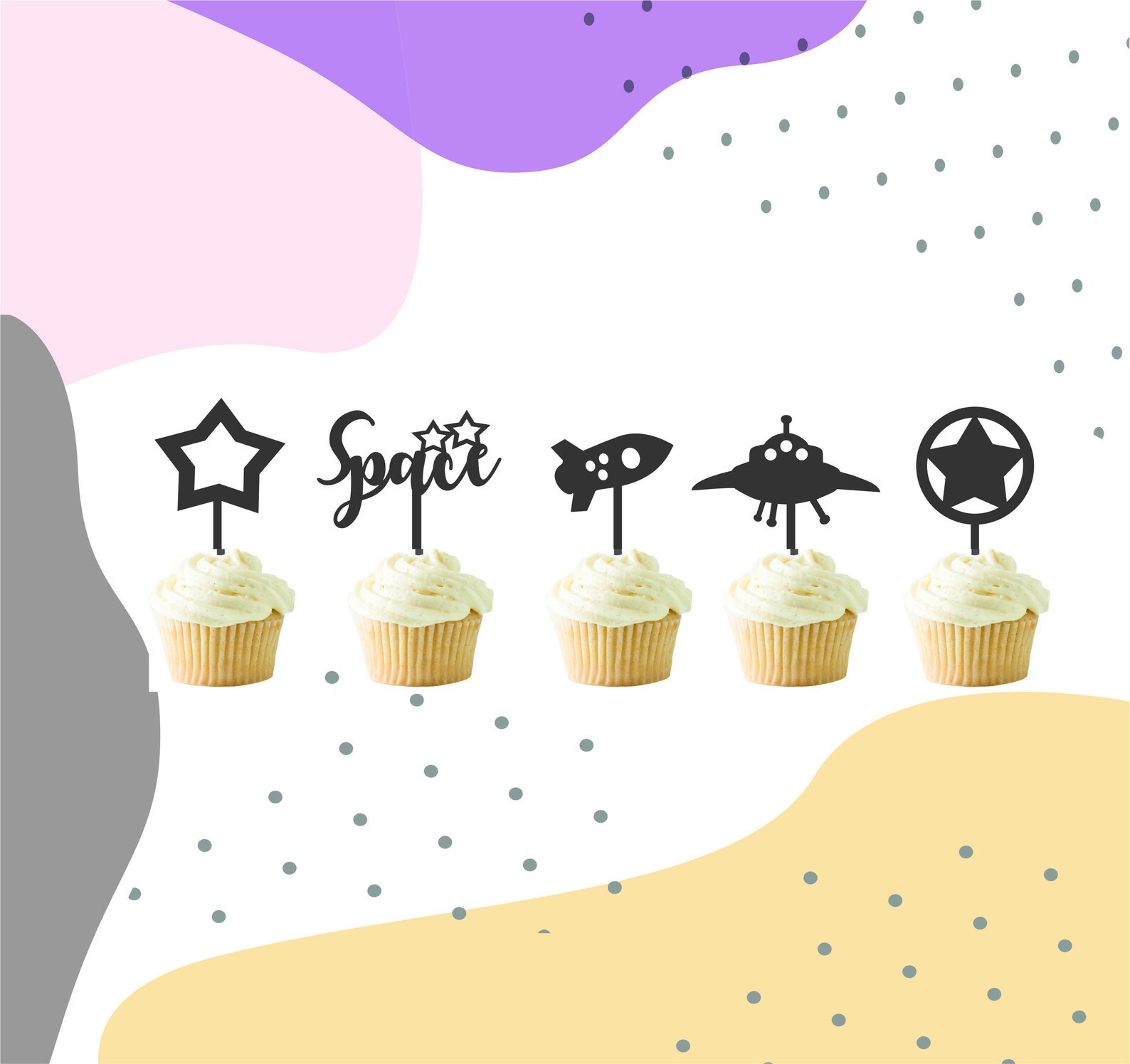 Cupcake toppers svg cake topper svg space themed cupcake Etsy