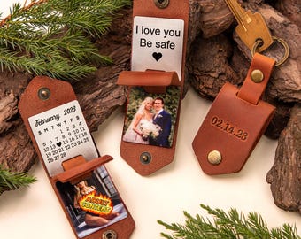 Leather Photo Keychain, Sentimental Anniversary Gifts for Him, Leather Accessories, Custom Leather Keychain