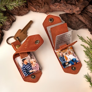 Personalized Father Day Photo Keyring, Father&#39;s Day Gifts for New Dad, Leather Photo Keychain, First Father Day Gifts