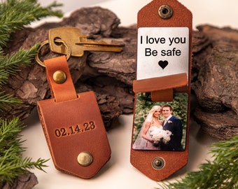 Cadeau homme de sa femme, porte-clés en cuir, cadeau d'anniversaire pour lui, porte-clés photo en cuir, cadeaux d'anniversaire personnalisés, cadeau personnalisé de sa femme