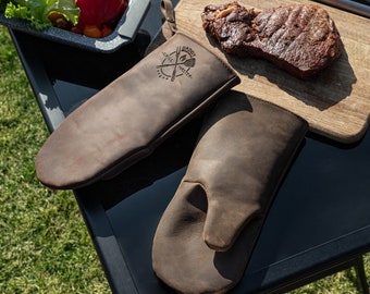 Personalized leather mitts for grill gift for Husband, Dad, Grandad, Leather gifts for Men, Leather grilling accessories Gift for Him