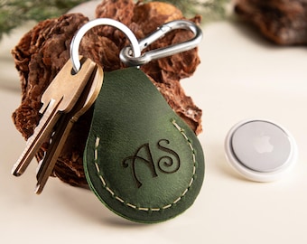 AirTag Keychain, Personalized Leather Gift, Apple Airtag Holder Case, Handmade Backpack Charm, AirTag Case