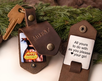 Boudoir Boyfriend Gift, Leather Keychain with  Naughty Photo, Gift for Him, Couple Keychain Gift with Photo