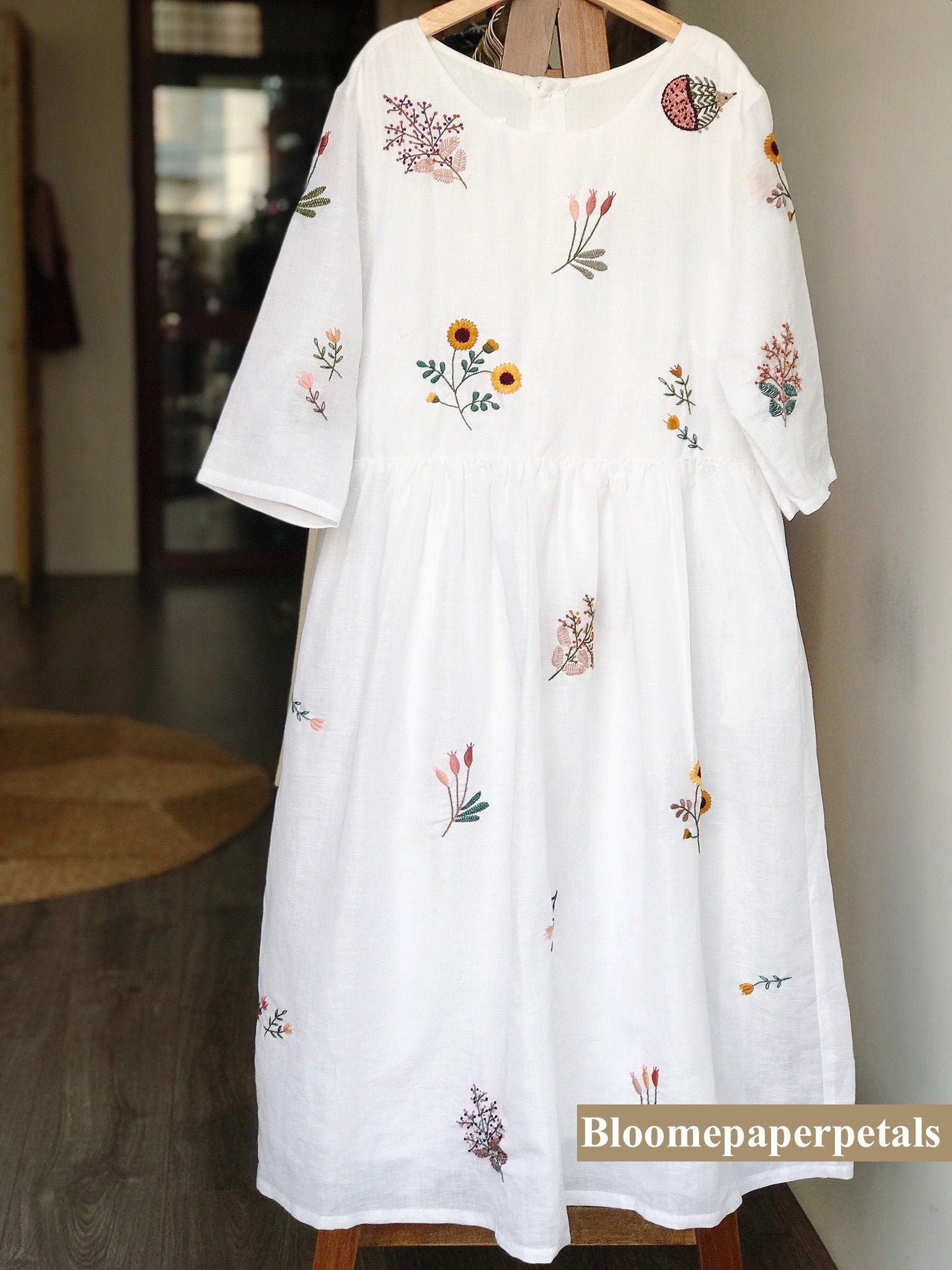 Hand Embroidered Linen Dress Short Sleeve Linen Dress Over Etsy