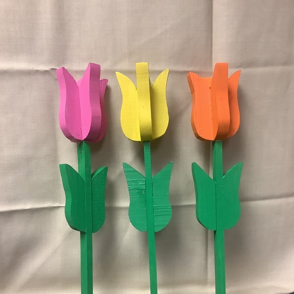 handmade 3d wooden tulips sold in lots of 3